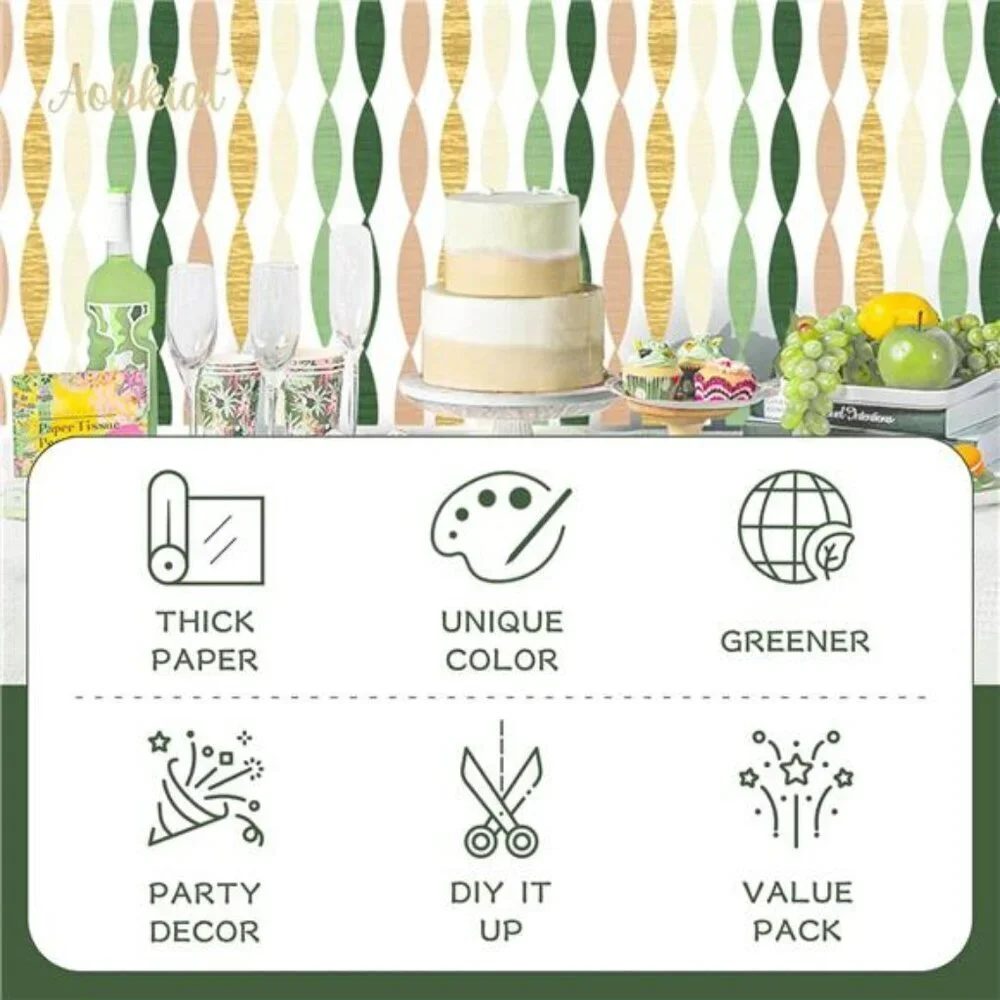 Olive Green Crepe Paper Streamers Set Wedding Birthday Baby Shower Decor